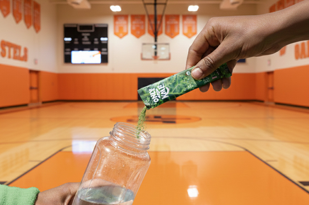 Athlete recovering after workout with kale nutrition